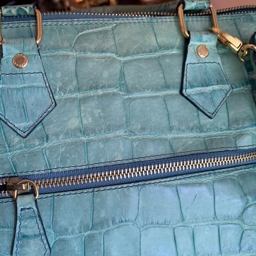 Vintage Dooney & Bourke Teal Croc-Embossed Leather Satchel - Picture 4 of 6